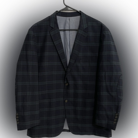 Southern Pines Blazer Mens L Green/blue 2 Button Sport Coat 100% Cotton Jacket.